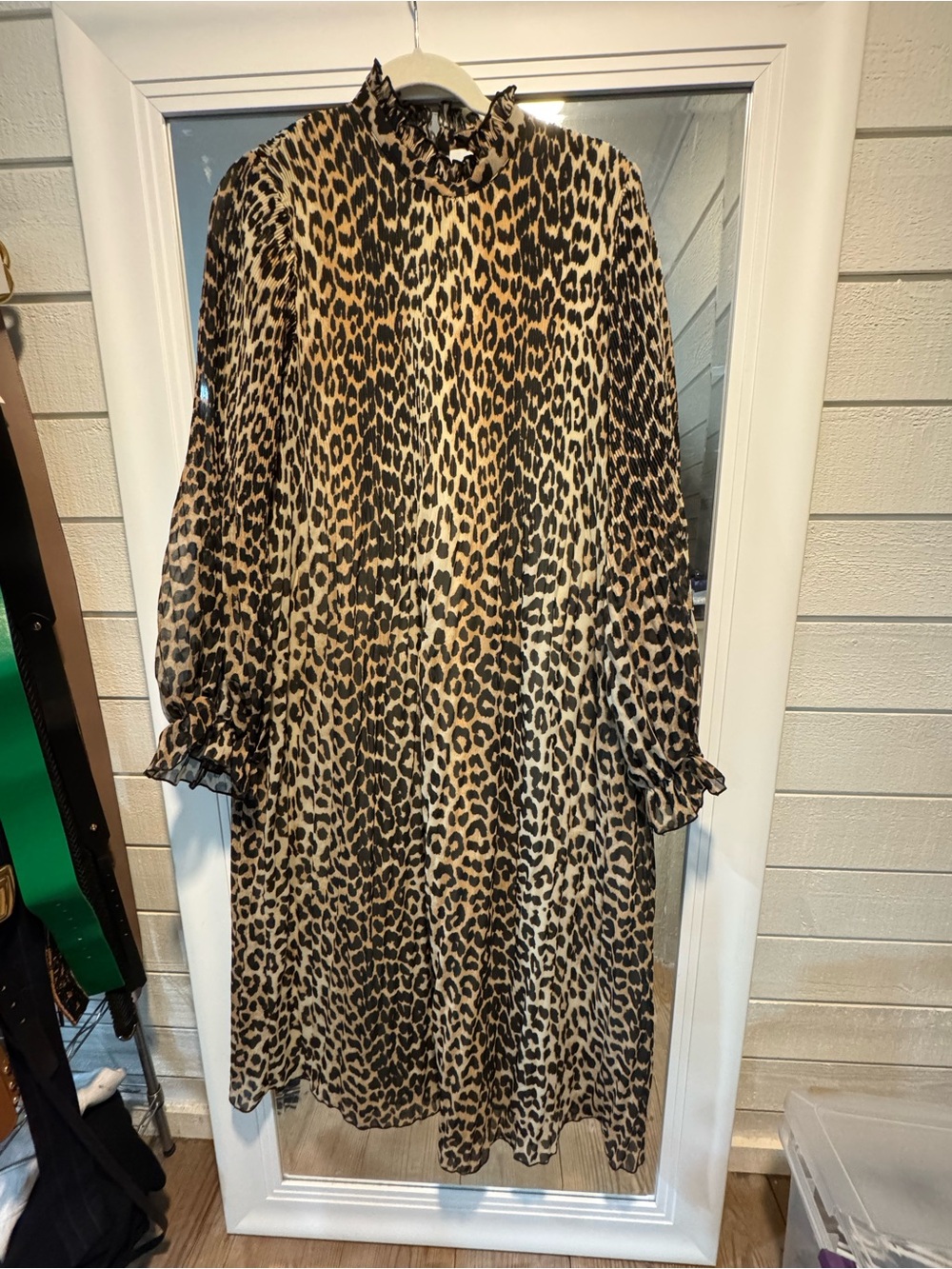 GANNI Leopard-Print Plissé-Georgette Dress